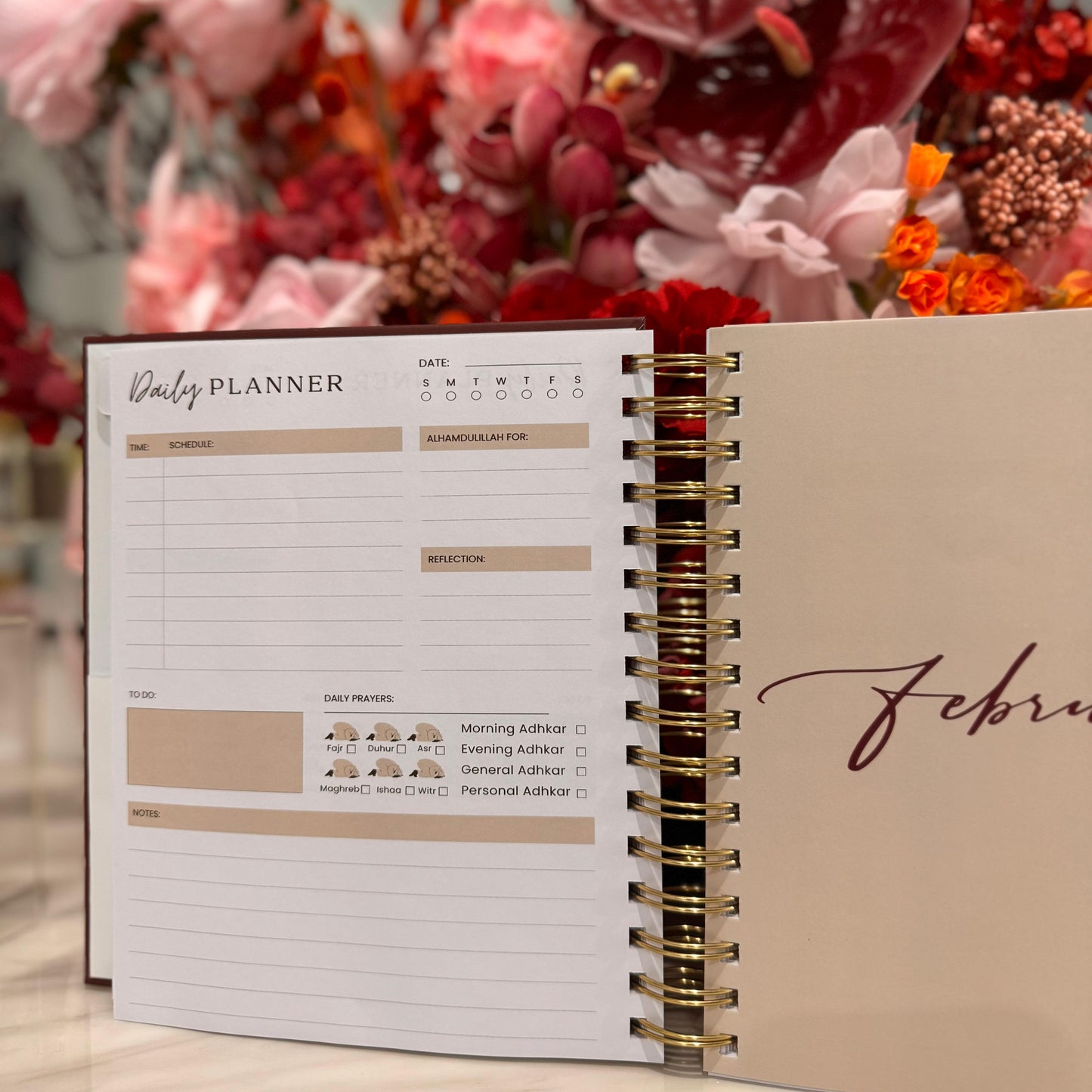 Daily layout inside SABR Islamic Planner with reflection and task section