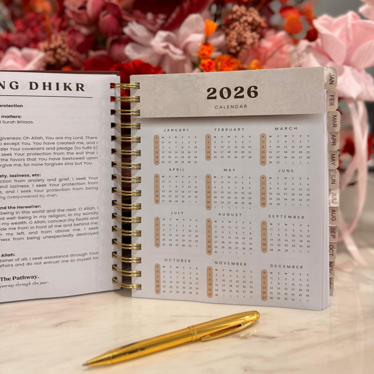 2026 SABR Islamic Planner styled on desk with stationery